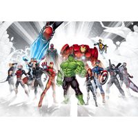 Komar Marvel Avengers Unite Carta da parati fotografica, da 368 x 254 cm (larghezza x altezza), da 8 pezzi, con colla, carta da parati per cameretta dei bambini, 8-4032