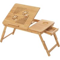 Songmics – Table de lit pliable en bambou inclinable 55 x 35 x 29 cm – Hauteur réglable 21-29 cm – Tiroir intégré pour rangement – Design moderne - LLD002