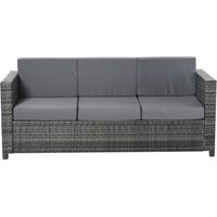 Canapé 3 places rotin polyester gris 185x70x80 cm