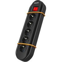 Philips SPN5050BA/39 - Multipresa a 5 prese Schuko per esterni e officine, anello magnetico per Superfícies Metallici, Protezione Sovratensioni, Cavo 2 Metri, Interruttore, Gestione cavi