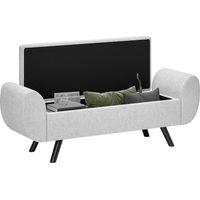Banc de rangement de chevet avec accoudoirs en tissu, pieds en bois et compartiment de 53,8 L, 132 x 42 x 50 cm, gris