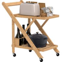 Carrello da Cucina Portavivande Pieghevole a 2 Livelli con Portabottiglie in Legno di Bambù