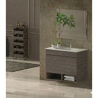 Mobile Bagno NEBARI Già Montato 1 cassetto, lavabo e specchio Rovere affumicato 120x45 cm doppio lavabo