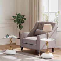 Table Basse ronde moderne lot de 2 pour salon, chambre – petit balcon, blanc et doré