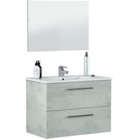 Mobile sottolavabo Albino, Mobiletto per bagno sospeso, Armadio a 2 cassetti e specchio, 80x45h57 cm, Cemento