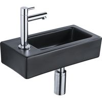 FugaFlow Efficiente Ensemble fontaine Pietra - 37,5x18,5x9cm - céramique - trou de robinet à gauche - robinet de fontaine chrome - bouchon de vidange