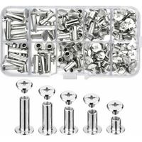Tailles en Métal Vis de Reliure 80 Pcs, Chicago Vis, Rivet à Visser Solide Inoxydable pour DIY, Décoration de Cuir, Réparation de Reliure, Loisirs Créatifs (Argent)