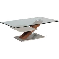 Table basse rectangulaire socle en acier et 2 plateaux en verre trempé