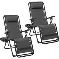 Homevive Juego de 2 Tumbonas Sillas de Gravedad Cero Plegables con Reposabrazos Portavasos para Patio/Jardín/Playa/Pisina Gris Oscuro