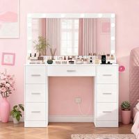 Friseurin - TEENFON - TEENFON - 12 LED-Ampullen - 7 Schubladen - Spiegel mit Steckdosen und USB-Ports