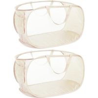 Robuste. zusammenklappbare Wäschekörbe. Netz-Pop-Up mit Seitentasche. mit verstärkten Tragegriffen für Wäsche. Badezimmer. Wohnheim oder Reisen. 2er-Pack. Beige