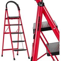 Sette Comfort-Escabeau 5 gradini-Pieghevole-Stabilità e sicurezza ottimali-carico 150KG-In Acciaio-Rosso