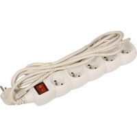 Prolunga con interruttore, 5 prese, 5 m, H05VV-F 3G1, bianca, P1515