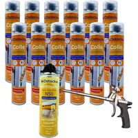 DSTOCK60 - Lot de 12 colles de montage polyuréthane + 1 pistolet + 1 nettoyant mousse - Mousse polyuréthane faiblement expansive pour le collage des panneaux isolants, rouleaux de bitume, huisseries…