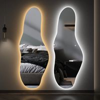 WDWRITTI Asymmetrischer Standspiegel 165x60 cm Ganzkörperspiegel mit Beleuchtung Asymetrischer Spiegel mit Beleuchtung für Ankleidezimmer, Schlafzimmer, Wohnzimmer, Friseursalon