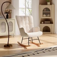 Rocking chair 68x75x92cm - Fauteuil à bascule scandinave avec pieds en Bois Massif - Velours Teddy - Beige