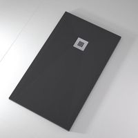 Mineralguss-Duschwanne extra flach ONDA Schieferoptik ANTHRAZIT 90x210 cm Ablaufschutz in Chrom