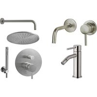 Conjunto mezclador de lavabo, bidé y ducha de pared en color aspecto acero Paffoni Light KITLIG8ST
