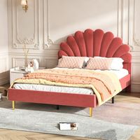 Doppelbett 140 x 200 cm, gepolstertes Bett mit blütenförmigem Kopfteil, Kinderbett mit Lattenrost, Prinzessinnenbett aus Holz, geeignet für Kinder und Jugendliche, Samt