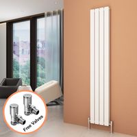 ELEGANT 1800 x 300 mm White Vertical Column Radiator Double Flat Panel Designer Bathroom Radiator + Angled Radiator Valves