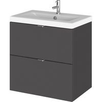 Hudson Reed Fusion Wall Hung 2-Drawer Vanity Unit with Ceramic Basin 500mm Wide - Gloss Grey