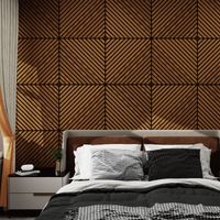 Set Vang di 16 Pannelli Murali 3D Fonoassorbenti 60x60 cm a Listelli Diagonali Copertura 5,76 m² - Effetto Legno Teak NEU.HOLZ