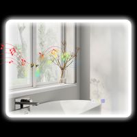 Espejo de baño LED con Bluetooth, 70 x 90 cm, interruptor táctil, luz regulable, 3 colores, antivaho, función de memoria, color plata.