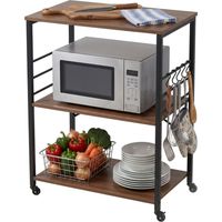 Kitchen Cart, 3-Tier Rolling Trolley With S-Hooks
