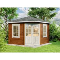 Alpholz 5-Eck Gartenhaus Modell Monica Gartenhaus aus Holz in Pinie, Holzhaus mit 40 mm Wandstärke, Blockbohlenhaus mit Montagematerial