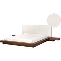 Letto moderno con piattaforma comodini marrone frassino bouclé testata 160 x 200 cm Zen