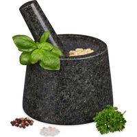 Relaxdays Mortier et pilon, en granit, poli, longue vie, pour épices et herbes, broyeur en pierre D 13,5 cm gris foncé