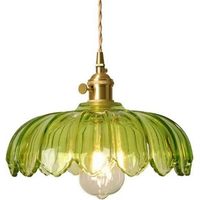 Axhup – Suspension en verre abat-jour fleur – Plafonnier industriel rétro E27 – Lampe suspendue pour cuisine et salle à manger – Vert