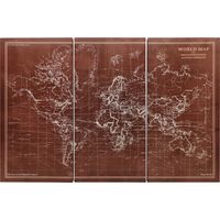Cuadros en Lienzo Trípticos Mapamundi Vintage a Mano 120x60 cm con Marco Decoración para Dormitorio Marrón