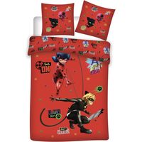 Parure de lit réversible Miraculous Ladybug et Chat Noir - Rouge - 140 cm x 200 cm