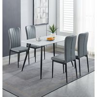 Hallowood Furniture Cullompton Small Dining Table and Chairs Set 4, Grey Faux Leather Dining Chairs Set of 4 and Table in Rectangular White Marble Effect Top for Modern Home or Café