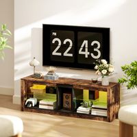 Meuble TV avec éclairage LED et télécommande, avec étagère et compartiment ouvert, 140x35x47cm, marron.