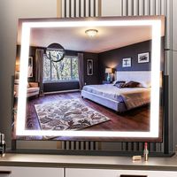 Hasipu Schminkspiegel mit Beleuchtung 62 x 50 cm, LED Kosmetikspiegel 10x Vergrößerung, 3 Farbtemperaturen, Touch Control Tischspiegel, 360° Drehung, Spiegel für Make-up Schwarz