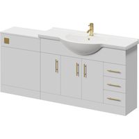 Alexander James Cento Gloss White 1800mm 3 Door Vanity Unit Toilet Suite - 1800mm - Brushed Brass 96mm Knurled Bar HandleWithout James Toilet Pan