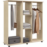 Open Wardrobe Double Mobile Storage Shelves Organizer W/6 Wheels-Natural