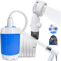 Portable, rechargeable camping shower with smart digital display and multiple spray modes.