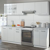 Cucina componibile R-Line, Bianco lucido/Bianco, 240 cm, PL Marmo, Vicco