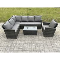 Fimous Gartenmöbel-Set aus Rattan mit Rechteckiger Couchtisch Sesseln Dunkelgrau gemischt