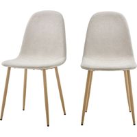 Lot de 2 chaises en tissu piètement effet bois - Beige - Bella