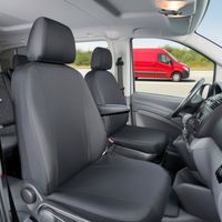Ford Transit Courier B460 kompatibler Sitzbezug Stoff, passgenau für Einzelsitz Fahrer (Ausnehmung Armlehne rechts) + Einzelsitz Beifahrer, robuste Sitzbezüge Transporter/Van anthrazit