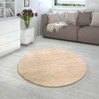 Paco Home Tappeto a pelo lungo per soggiorno in ecopelliccia ultrasoffice tinta unita in diversi colori e misure Ø 120 cm tondo, Sable