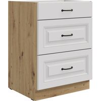 Küchen Unterschrank 60 cm Stilo Weiß + Eiche Artisan Vollauszug Soft-Close Küche