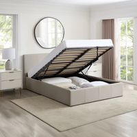 LUNA 5FT King Cream Beige Ottoman Storage Bed Gas Lift - Faux Leather Fabric & Sprung Slats Base