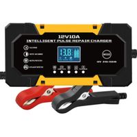 Chargeur batterie voiture 12V 10A jaune – Chargeur pour batterie plomb-acide – Entretien et recharge