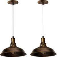 2 Pack Pendant Light Industrial Light Shade E27 Metal Hanging Lights for Bedroom Living Room Lounge Hall (Brass)