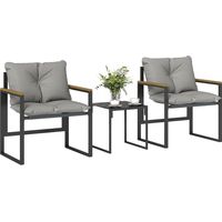 Ensemble bistro 2 personnes 3 pieces jardin cadre metal et coussins epais